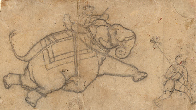 Elephant running amok (recto)