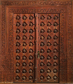 Pair of doors with frame, originally from vestibule to studio, Tiffany house