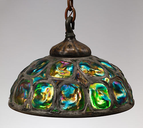 Hanging turtleback lamp from living hall, Laurelton Hall