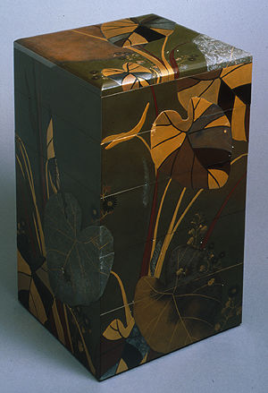 Stacked Food Boxes (<i>Jubako</i>) with Taro Plants and Chrysanthemums