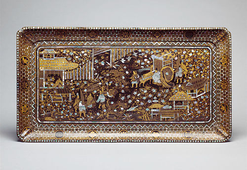 Rectangular tray with scene from the <i>Tale of Genji</i>