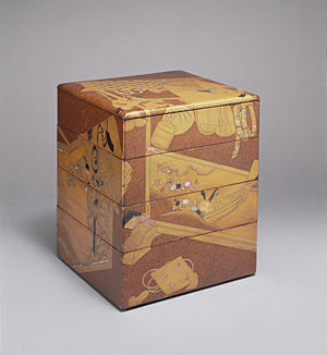 Stacked food box with design of <i>Tagasode</i>