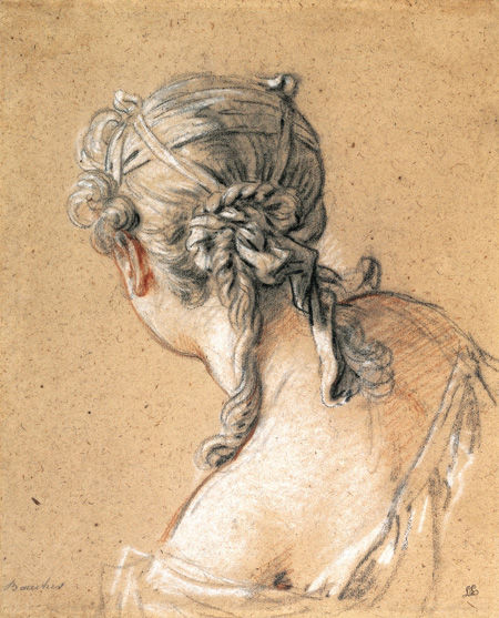 Bust of a Young Woman in a Shift with Her Hair Tied Up, Seen from Behind