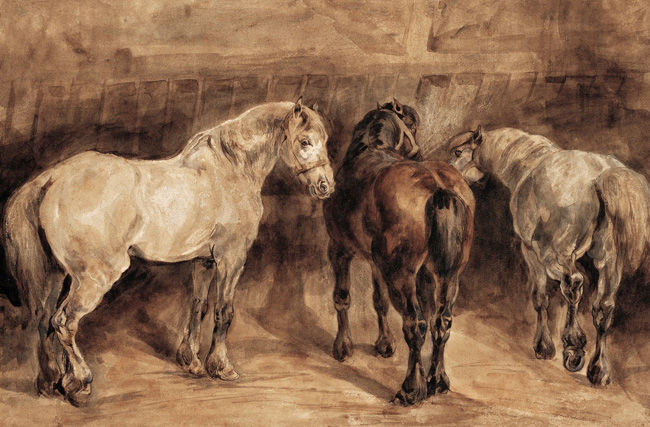 Three Horses in a Stable