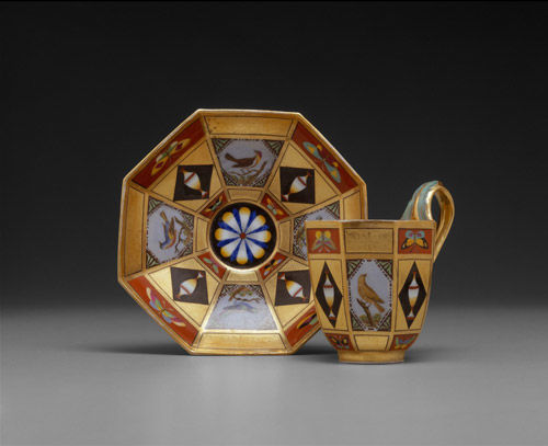 Cup and Saucer with Birds and <i>Pietre Dure</i> Decoration
