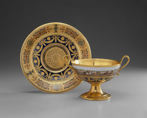 Two-Handled Cup and Stand Depicting a Horse Race