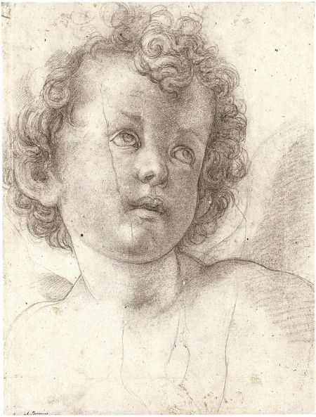 Head of a Curly-Haired Child Looking Up to the Right