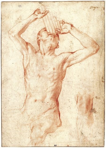 Seated Nude Youth Playing Panpipes