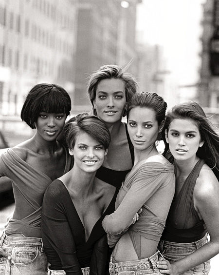 Naomi Campbell, Linda Evangelista, Tatjana Patitz, Christy Turlington, and Cindy Crawford in Giorgio di Sant'Angelo