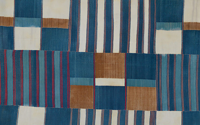  Prestige Hanging (Kpoikpoi), checkered blue, tan, and white pattern with stripe motif