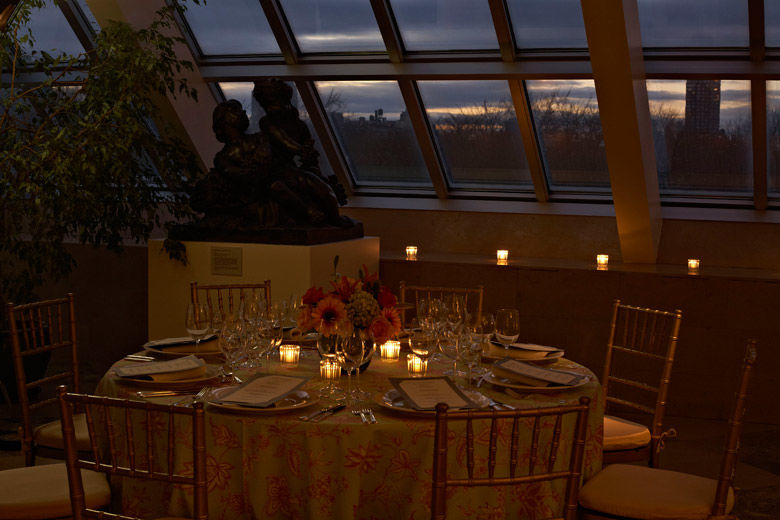 The Terrace Room Metropolitan Museum Of Art A Intimate Dimly Lit Glass Enclosed Dining Room With Round Table