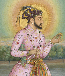 Shah Jahan on a Terrace, Holding a Pendant Set With His Portrait: Folio from the Shah Jahan Album