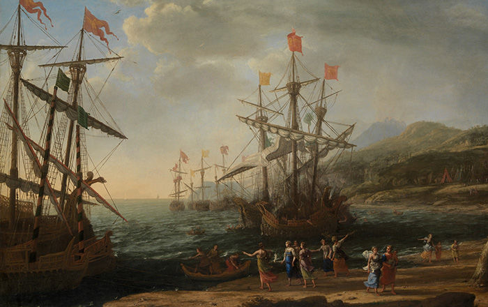 A painting by Claude Lorrain of The Trojan Women Setting Fire to Their Fleet