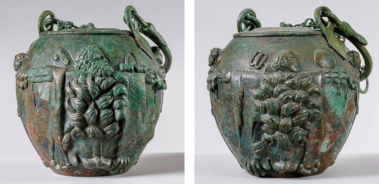 A bronze vessel decorated with images of gods
