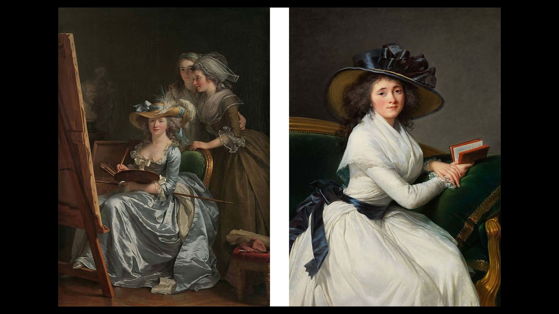 Two paintings of women painting