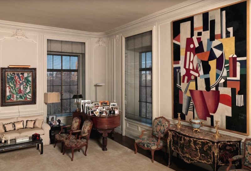 The living room of Leonard A. Lauder, featuring Cubist paintings 