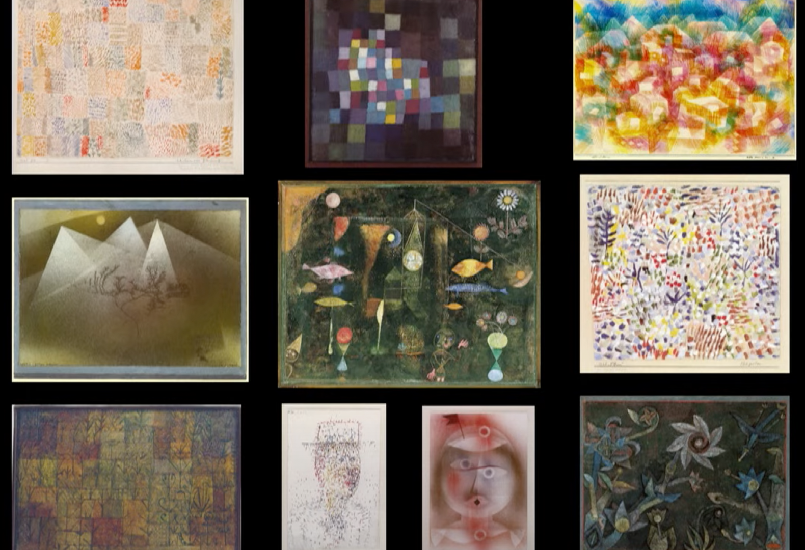  An array of Paul Klee's works from 1925 with a wide variety of styles.