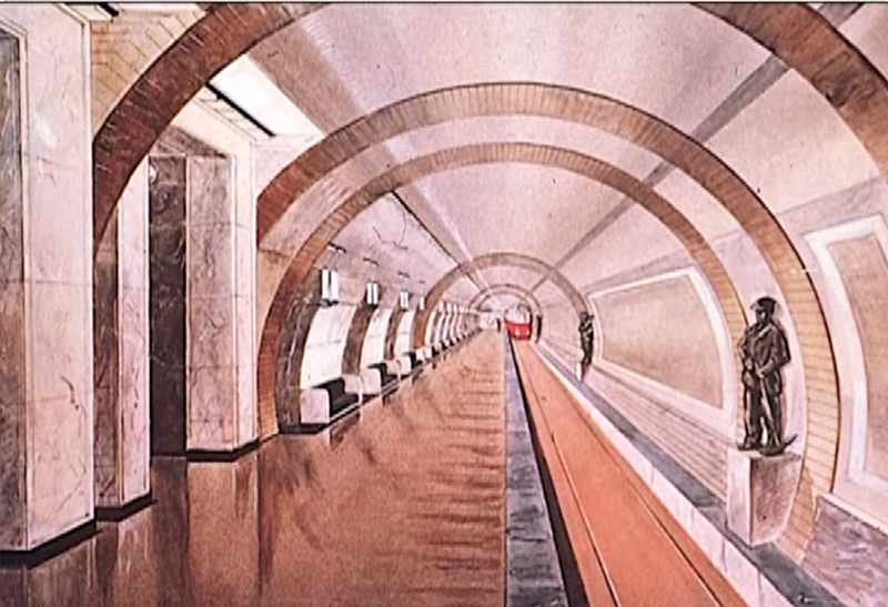 Sketch of an underground subway in Moscow from1935 by Nikolai Ladovsky