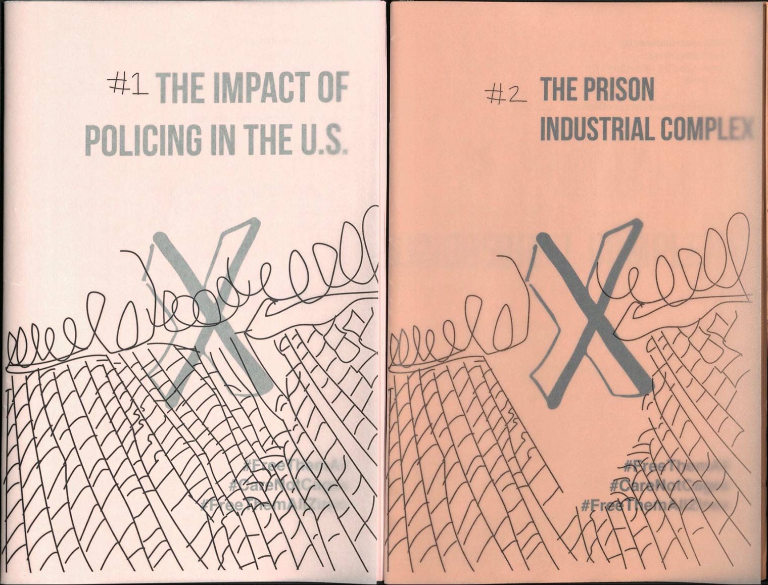 Two covers featuring an illustration of a border fence