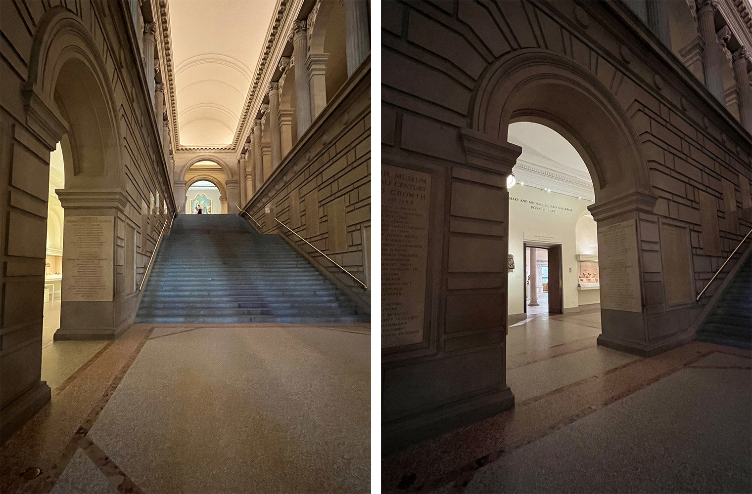 Two images showing the proximity of the library to the staircase in the Great Hall