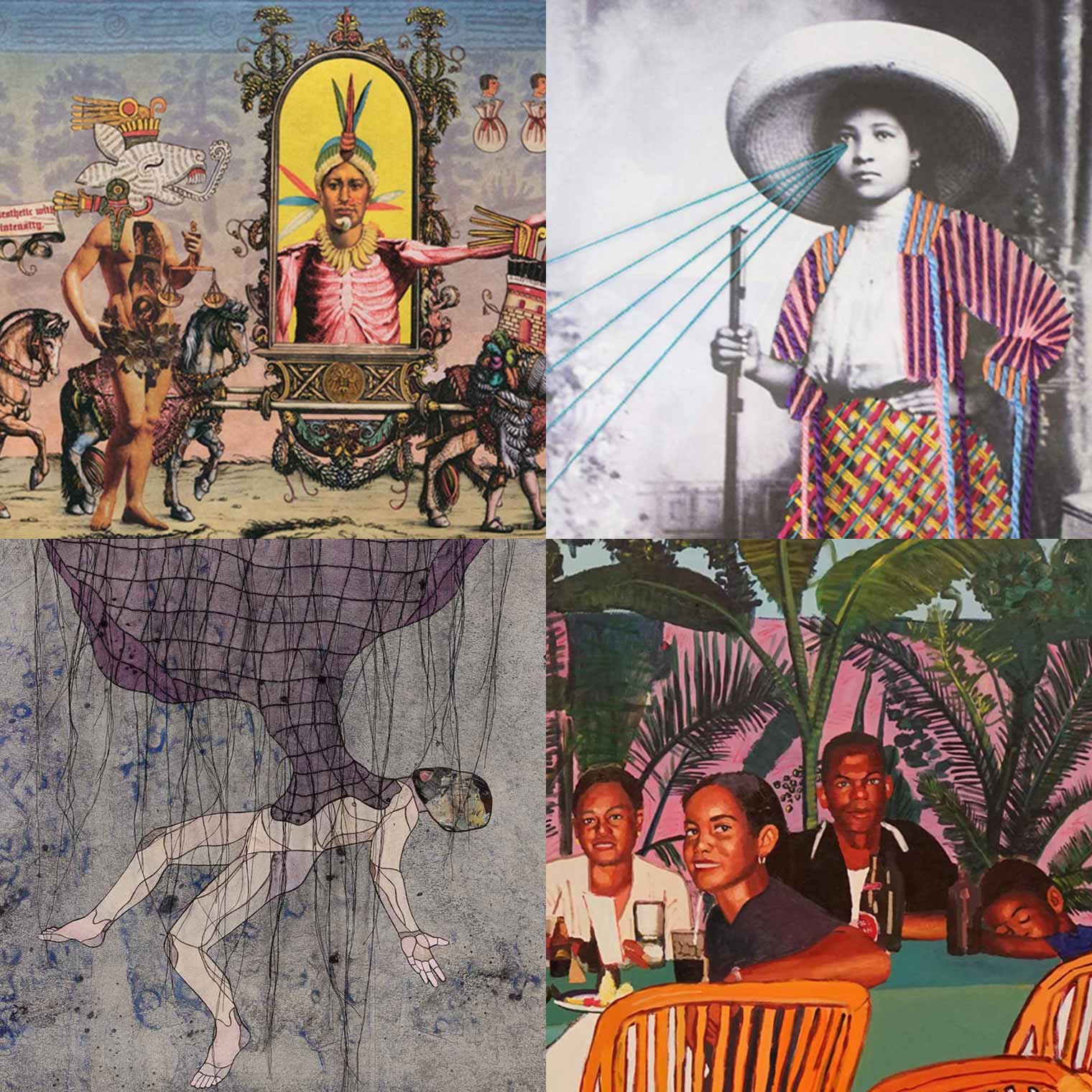 Composite image of four paintings by hispanic/latinx artists