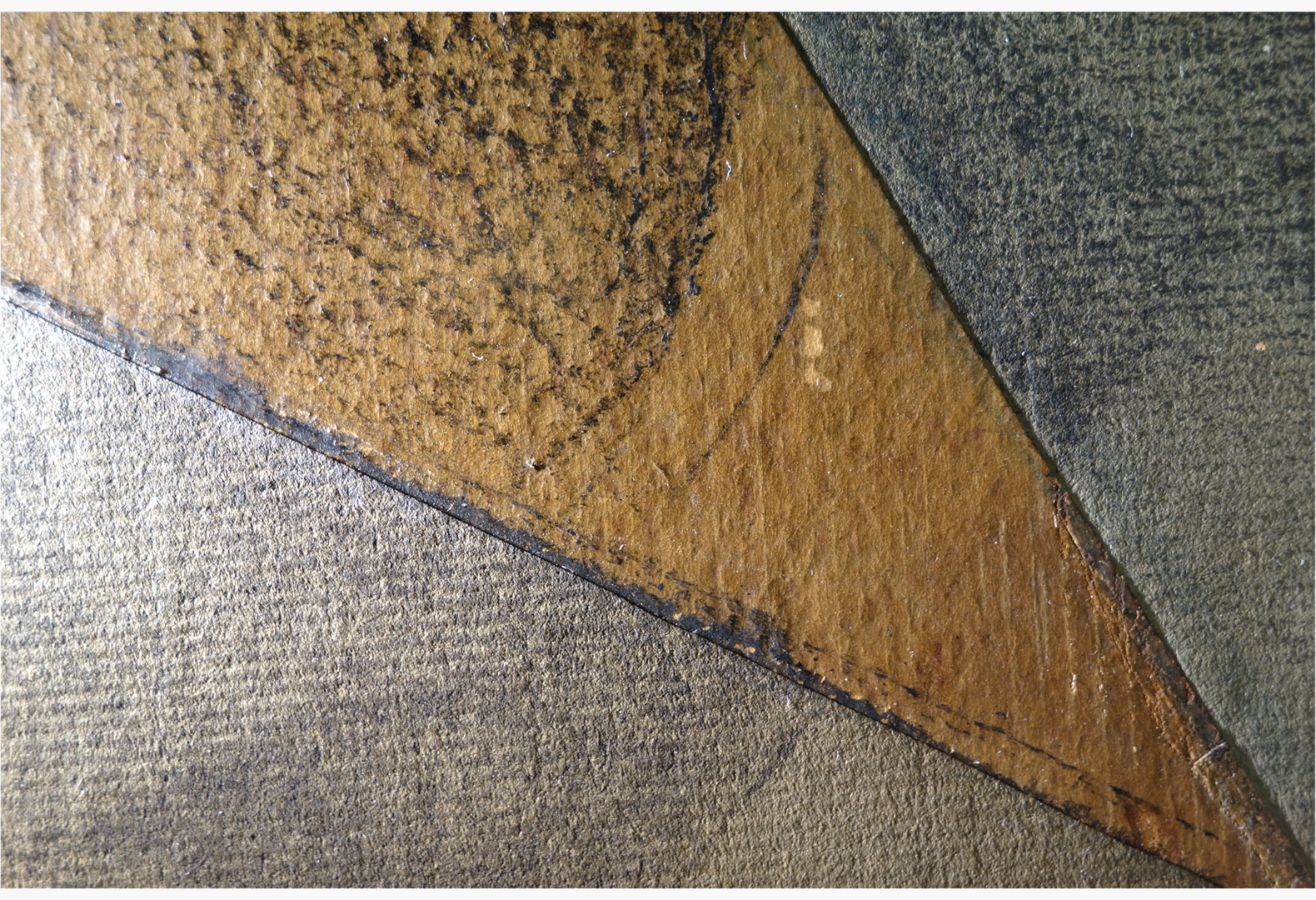 "Book and Glass" enlarged detail with a triangle of shaded brown paper showing the texture of black crayon against the papers
