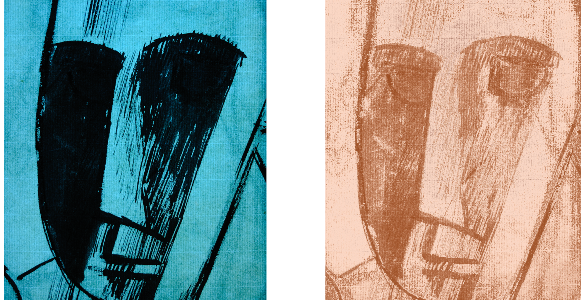 (Left) Head of a Man tinted in blue transmitted light showing more of the artist’s linework (Right) Head of a Man tinted in orange with visibly open eyes
