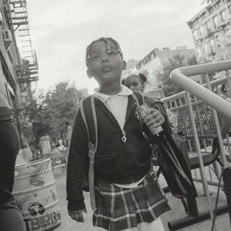 Black and white photograph of school child