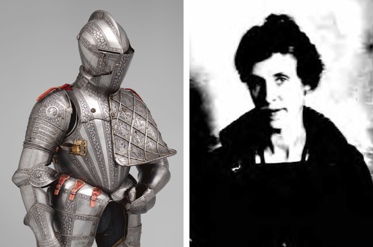 Composite image of armor and a portrait of Anita Reinhard 