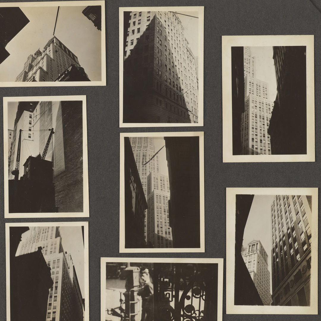 Crop from Album Page 1: Financial District, Broadway and Wall Street Vicinity, Manhattan of Berenice Abbott's New York Album, 1929. 