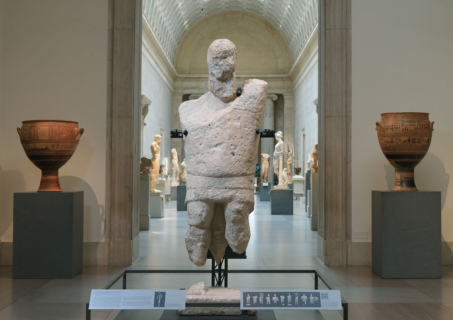 Photograph of Manneddu installed in the Met's Greek and Roman Galleries. 