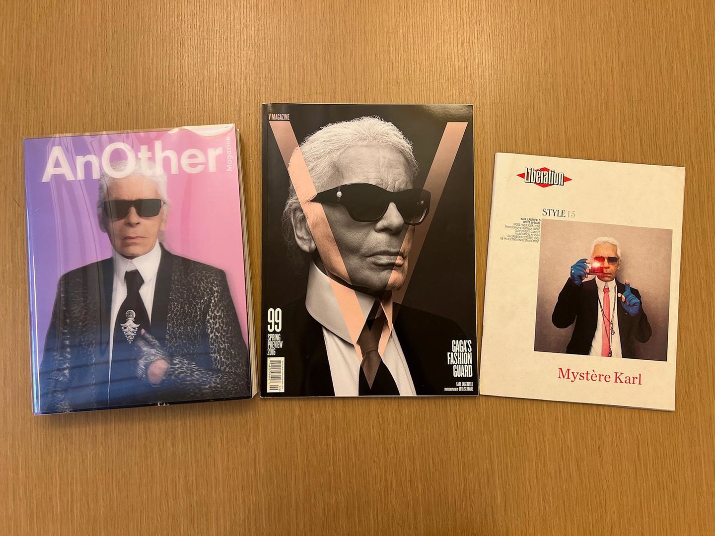 Three book covers featuring Lagerfeld