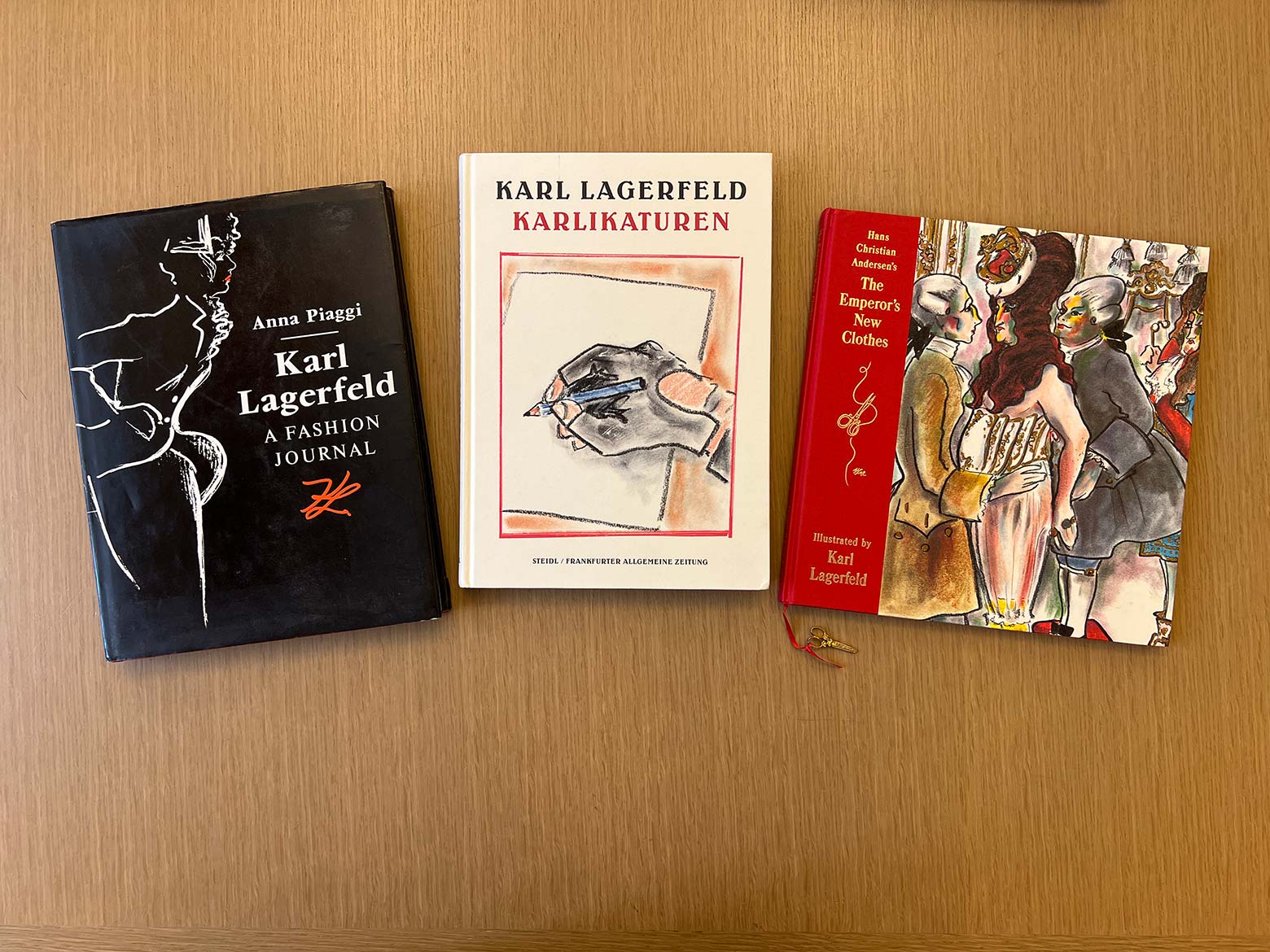 Covers of three books related to Lagerfeld