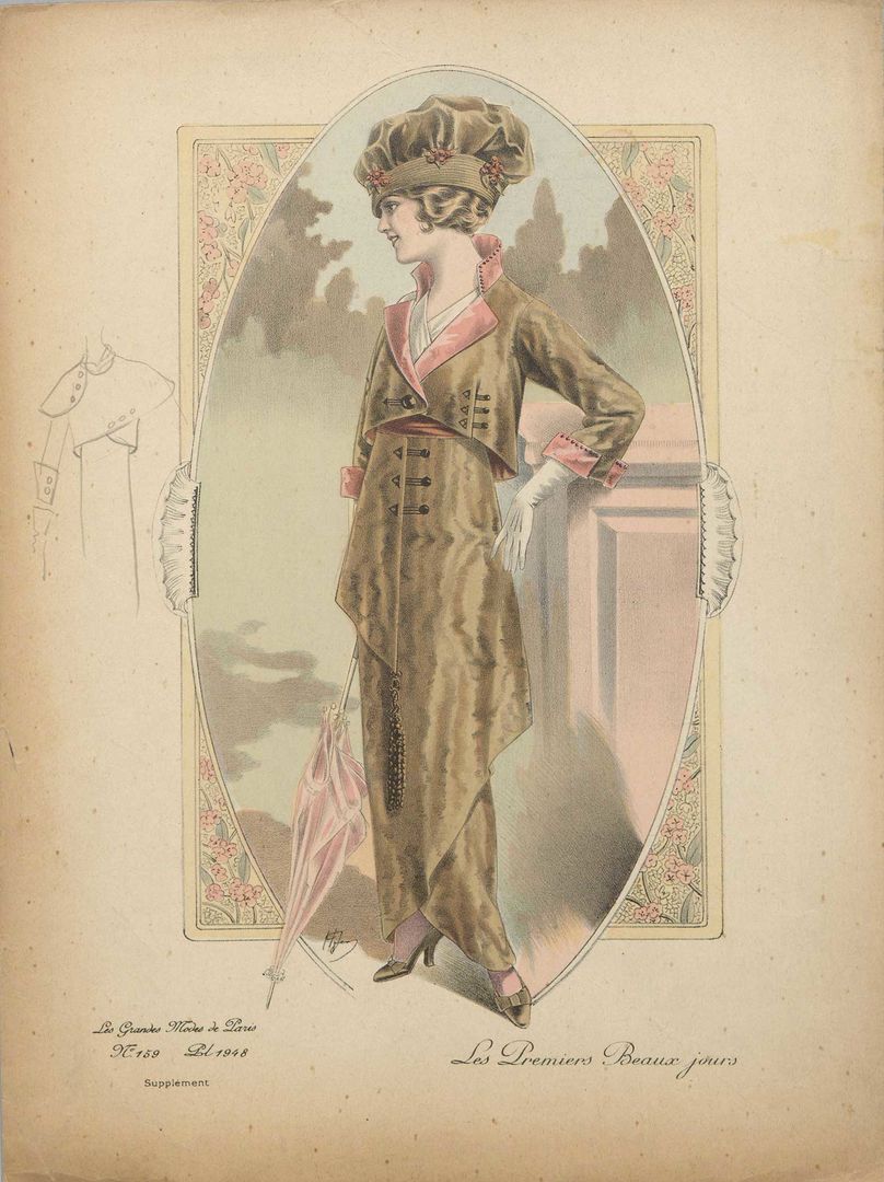 Fashion plate with illustration in the margin