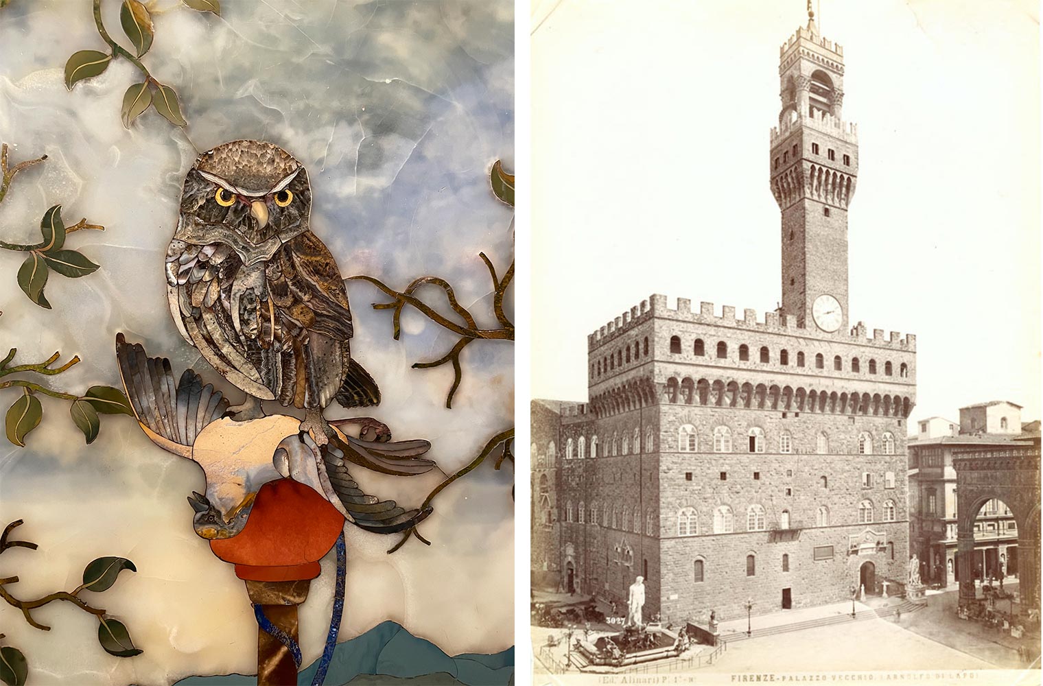 An owl and a large castle-like building
