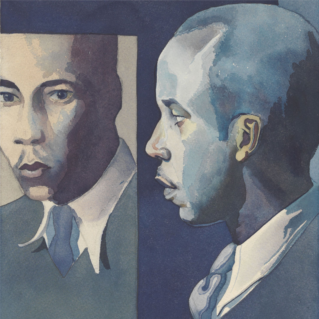Harlem Is Everywhere podcast art for episode 1 featuring Samuel Joseph Brown, Jr.'s Self-Portrait in blue