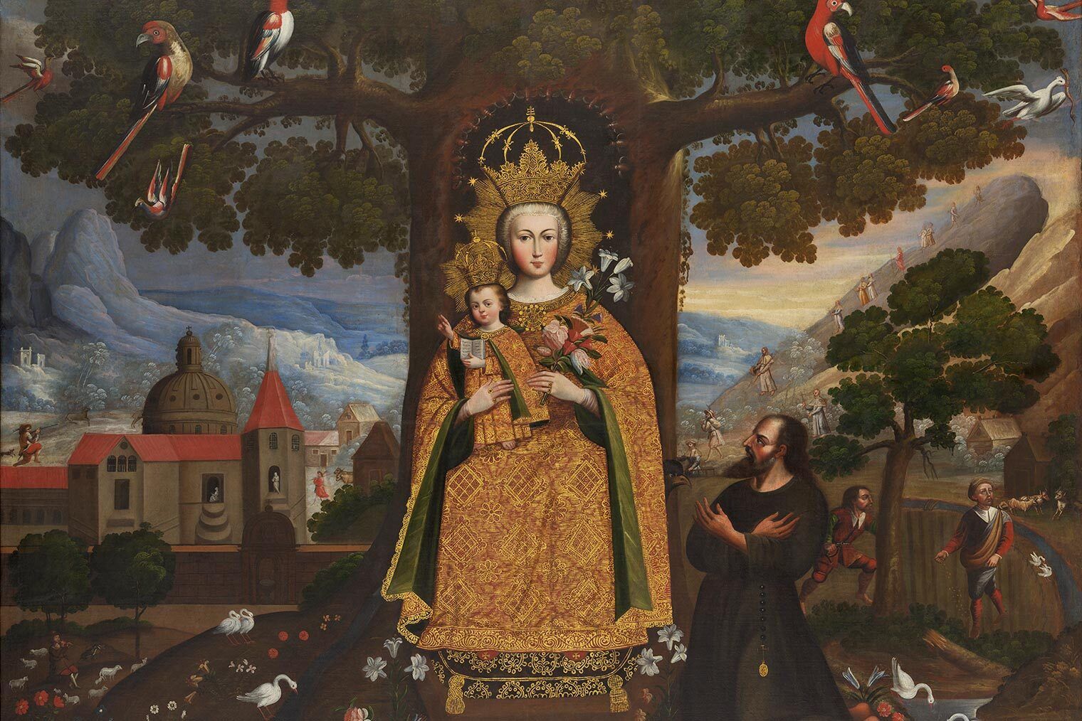 An ornate painting of the Virgin Mary
