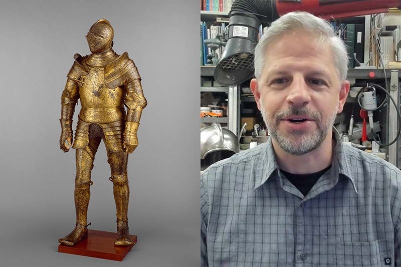 Composite image of King Henry VIII's armor and armor conservator Edward Hunter