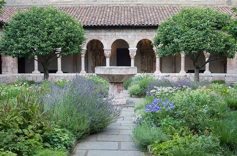 View of a garden at The Met Cloisters