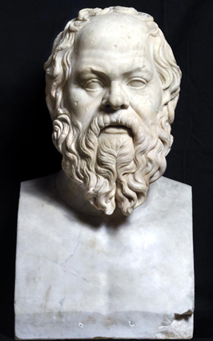 A classical bust of the philosopher Socrates