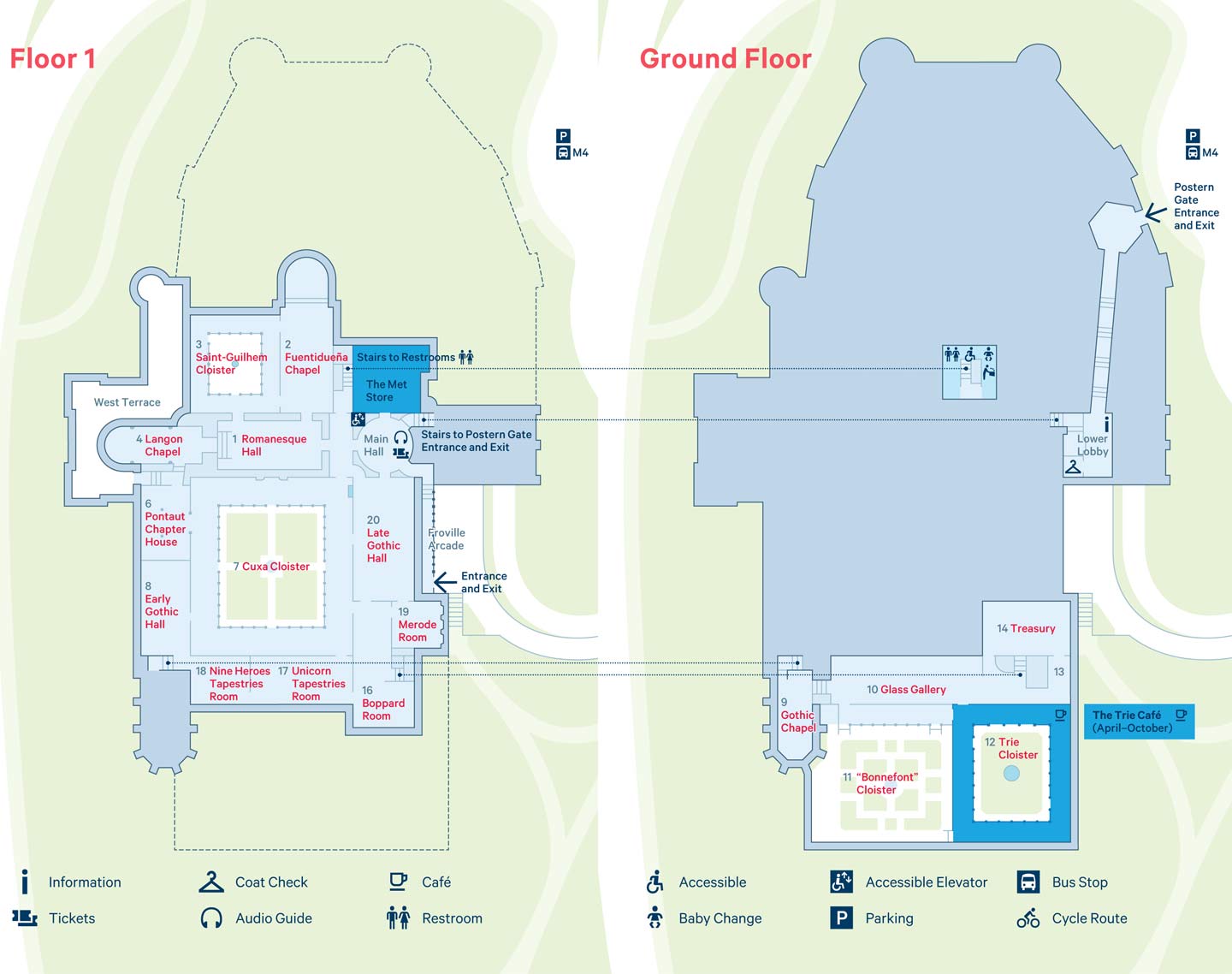 Map of The Met Cloisters | Floor 1 and Ground Floor