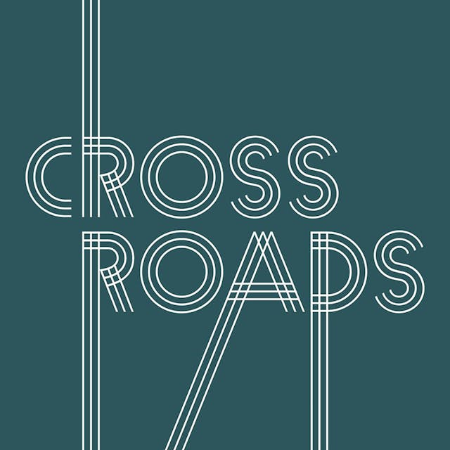 White-on-teal typography reading "Crossroads"