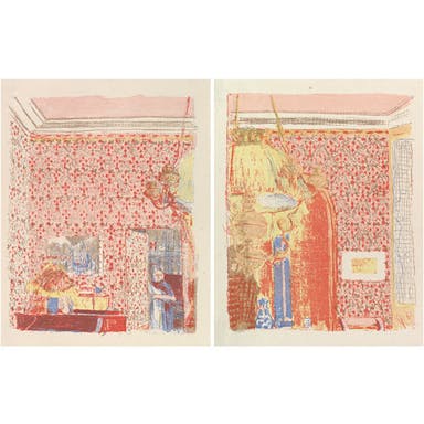 Print of colorful patterned room interior in red and yellow
