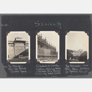 Selection of three photographs of Seville from Arturo Schomburg's early-20th-century trip to Spain
