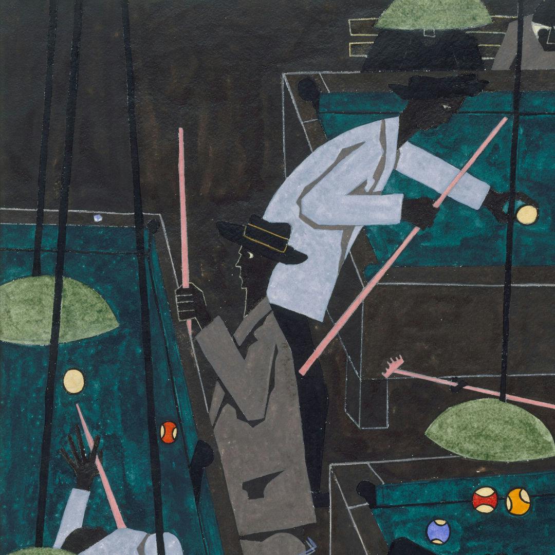 Harlem Is Everywhere" episode 4 art, featuring Jacob Lawrence's "Pool Parlor