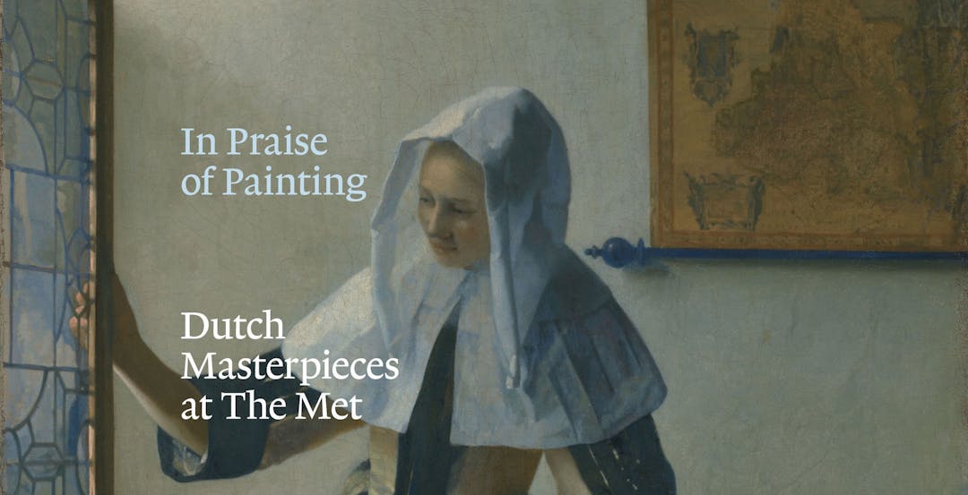 In Praise of Painting: Dutch Masterpieces at The Met | Detail view of Johannes Vermeer's "Young Woman with a Water Pitcher" showing the upper body of a woman wearing Dutch Golden Age clothing