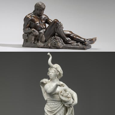  Frédéric-Auguste Bartholdi's bronze sculpture "Allegory of Africa" and Fulda Pottery and Porcelain Manufactory's "Africa, from Allegories of the Four Continents"