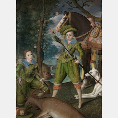 Painting of Henry Frederick, Prince of Wales, with Sir John Harrington in the Hunting Field by Robert Peake the Elder