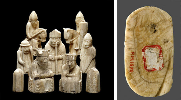 Lewis Chessmen and detail of ivory