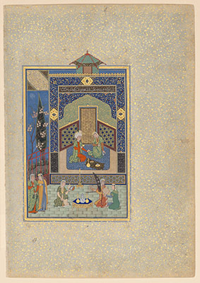 Bahram Gur in the Green Palace on Monday, Folio from a Khamsa (Quintet) of Nizami